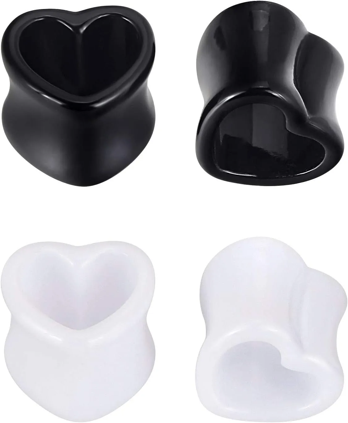 Oyaface 4 PC Heart Shaped Tunnels Double Flare Acrylic Ear Gauges 0G-25mm Expander Stretching Piercing Set Black & White