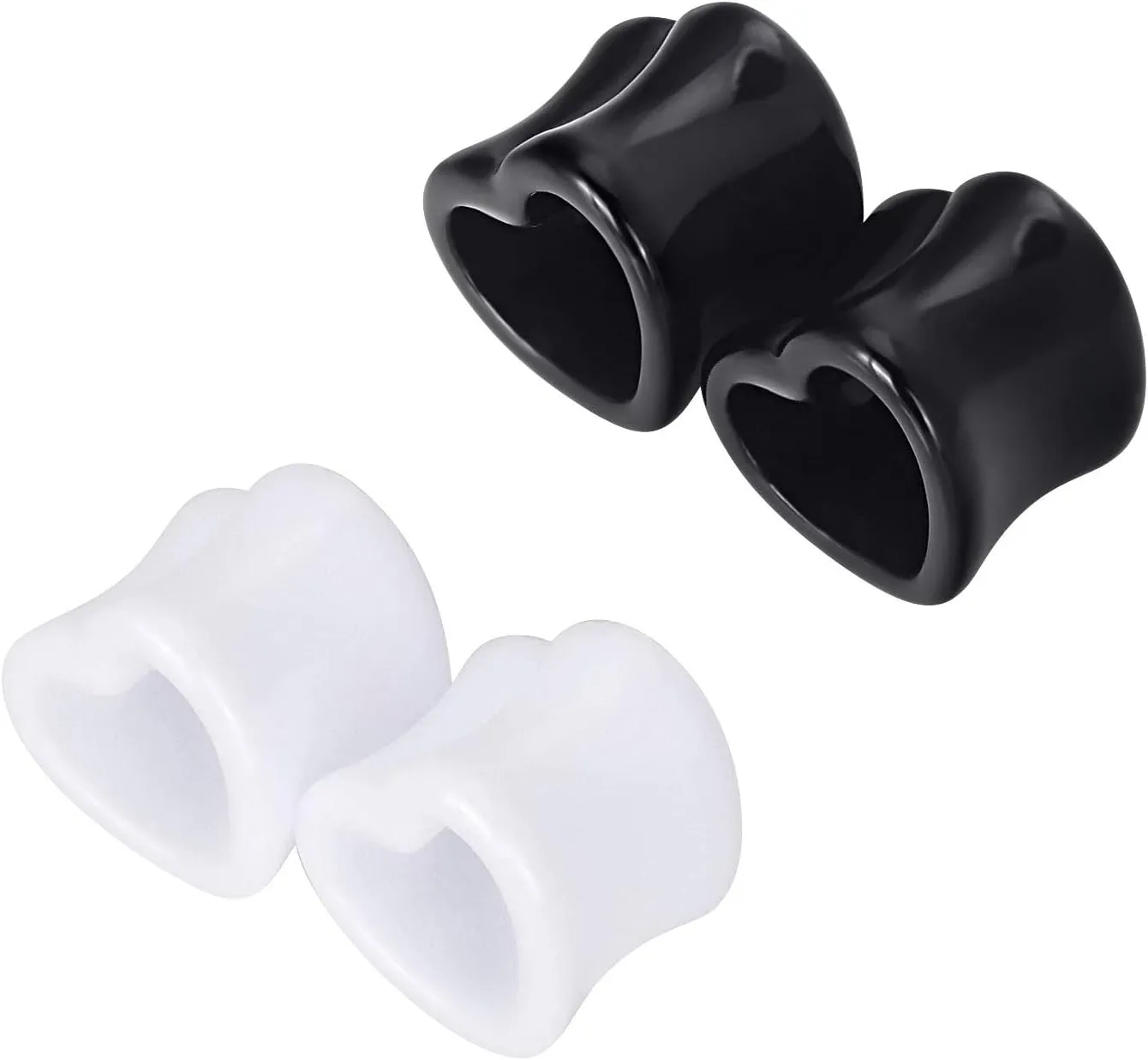 Oyaface 4 PC Heart Shaped Tunnels Double Flare Acrylic Ear Gauges 0G-25mm Expander Stretching Piercing Set Black & White