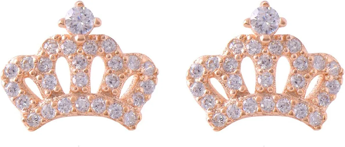Paialco Sterling Silver Tiny Crown Cubic Zirconia Studs Earrings for Women