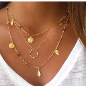 Pameng New Silver Color chain leaves multi layer pendant necklace  for women Collier femme fashion jewelry 2017 Gold Color