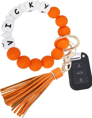 Panny & Mody Personalized Keychain Bracelet Wristlet Silicone Bead Bangle Key Ring with Leather Tassel
