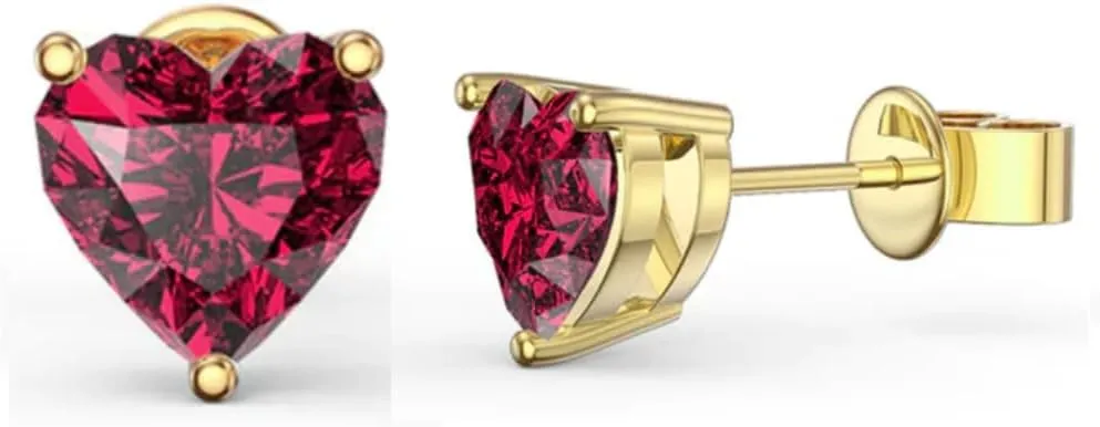 Paris Jewelry 10k Yellow Gold Plated 4 Carat Heart Created Ruby Stud Earrings