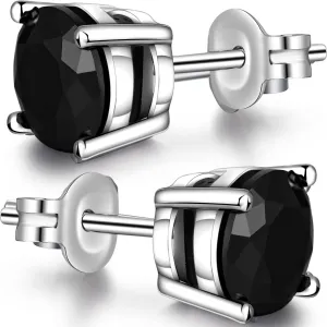 Paris Jewelry 14k White Gold plated 8mm Round Cut Created Black Diamond Stud Earrings
