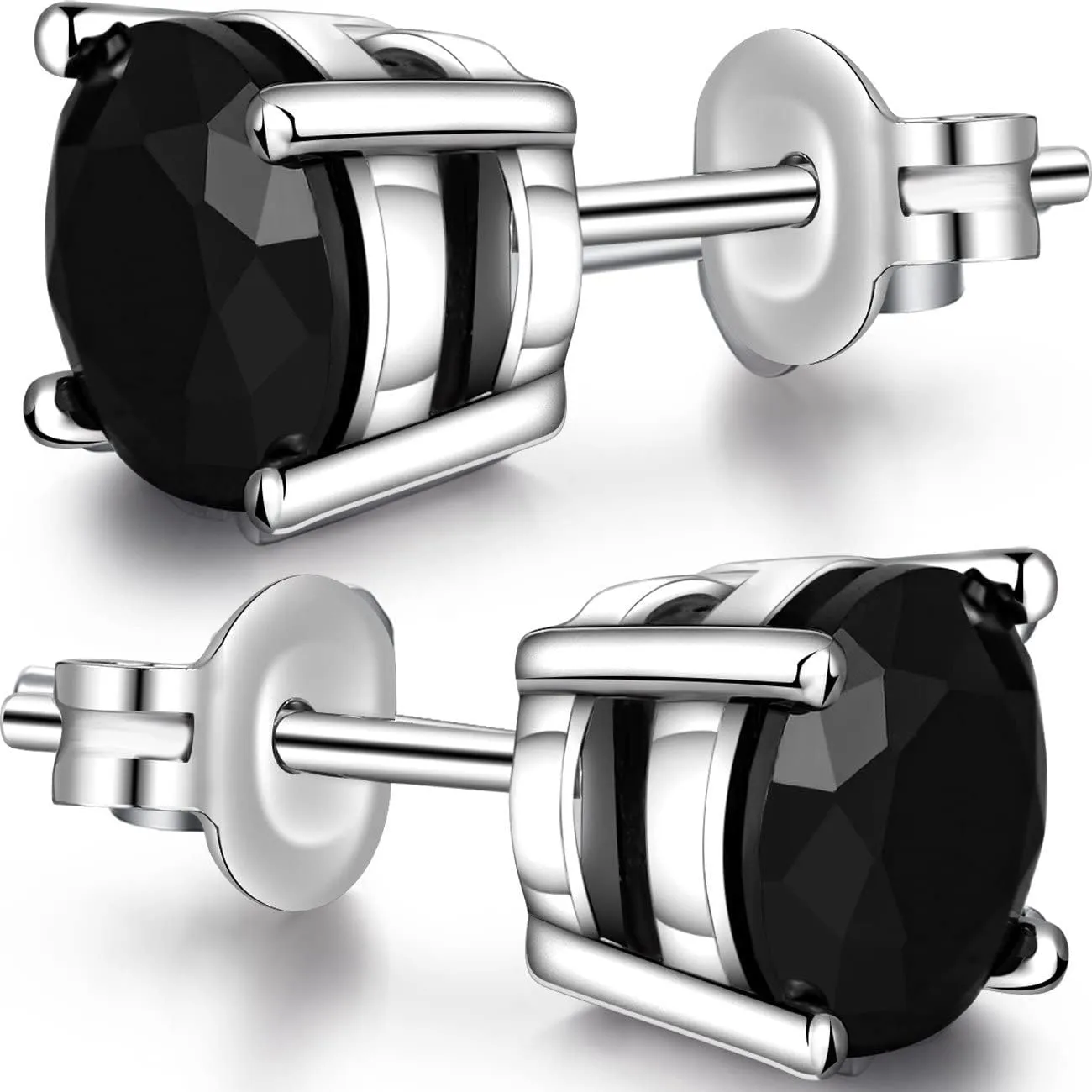 Paris Jewelry 14k White Gold plated 8mm Round Cut Created Black Diamond Stud Earrings