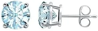 Paris Jewelry 24k White Gold Plated 2 Cttw Aquamarine Round Stud Earrings