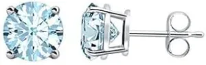 Paris Jewelry 24k White Gold Plated 2 Cttw Aquamarine Round Stud Earrings