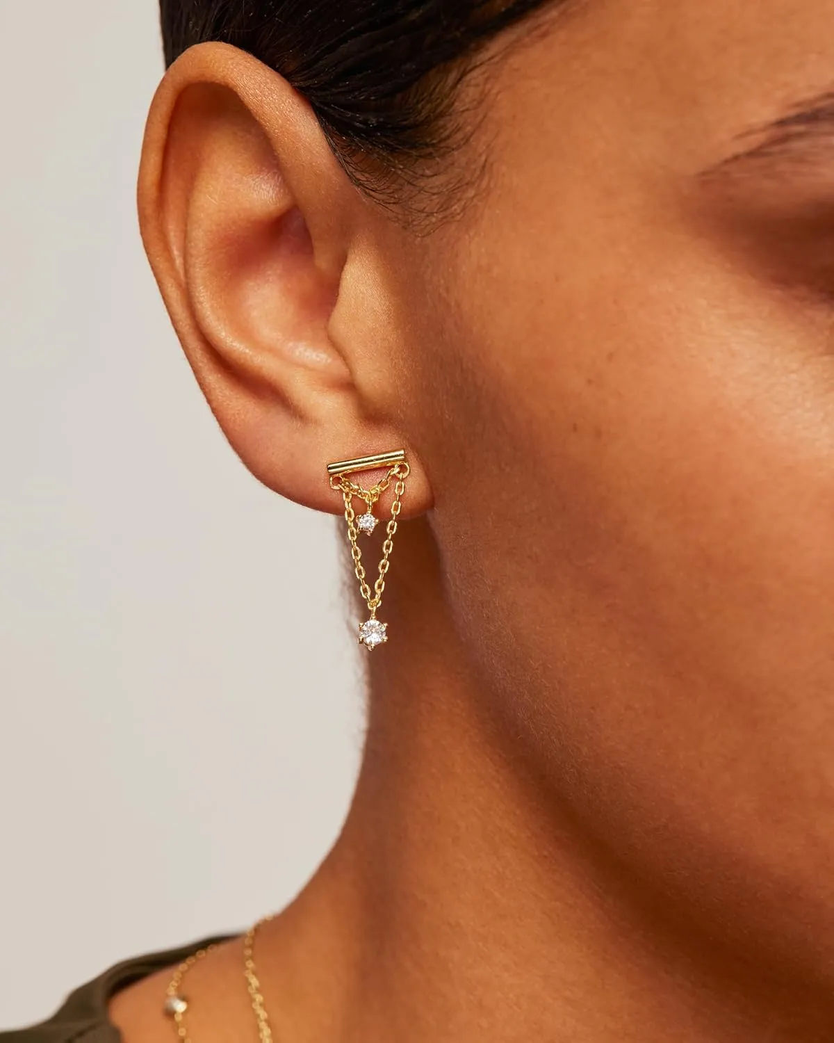 PAVOI 14K Gold Plated 925 Sterling Silver Posts Bar Drape Chain Earrings for Women - Cubic Zirconia Chain Dangle Studs - Drop Dangle Earrings