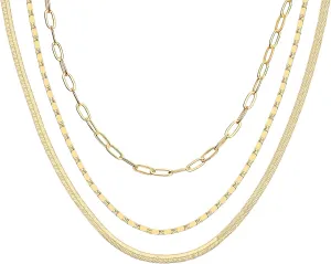 PAVOI 14K Gold Plated Dainty Layering Necklaces for Women | Snake Chain, Curb Link, Paperclip Layered Chains | Trendy Layering Necklace