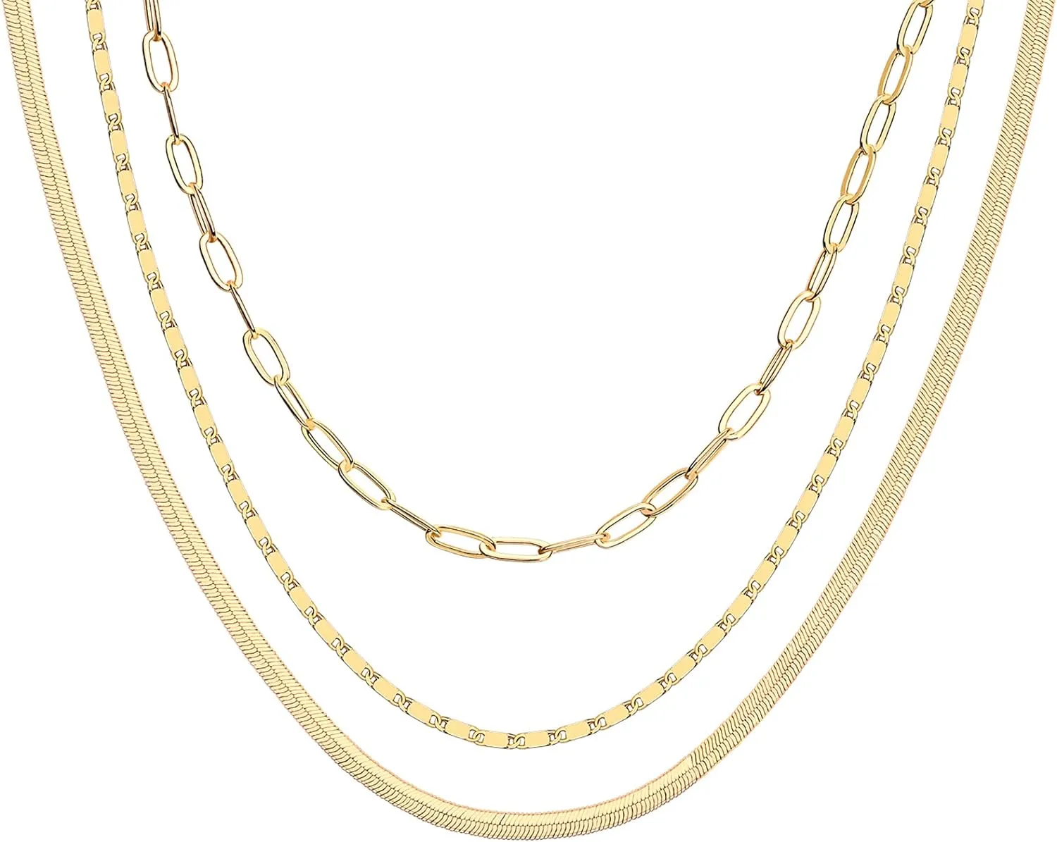 PAVOI 14K Gold Plated Dainty Layering Necklaces for Women | Snake Chain, Curb Link, Paperclip Layered Chains | Trendy Layering Necklace