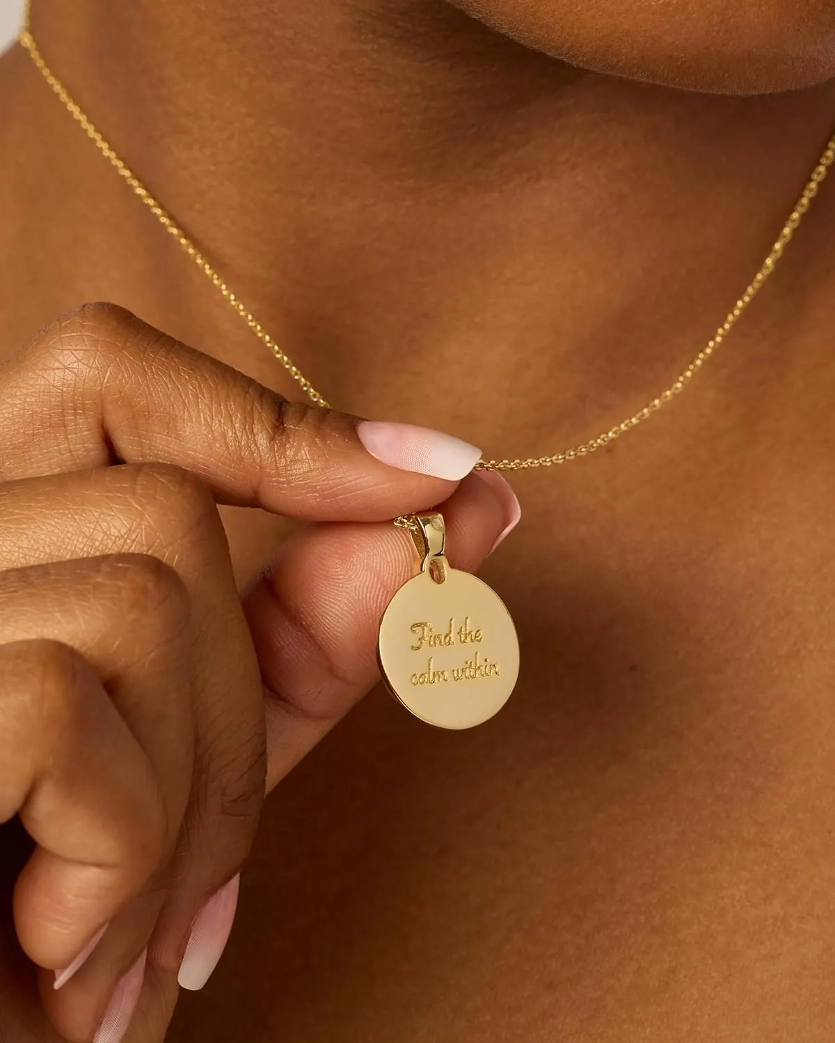 PAVOI 14K Gold Plated Engraved Hammered Oval Coin Pendant Necklace for Women | Hamsa Stars Bohemian Pendant Adjustable Chain Necklaces | Calm Inspirational Secret Phrases