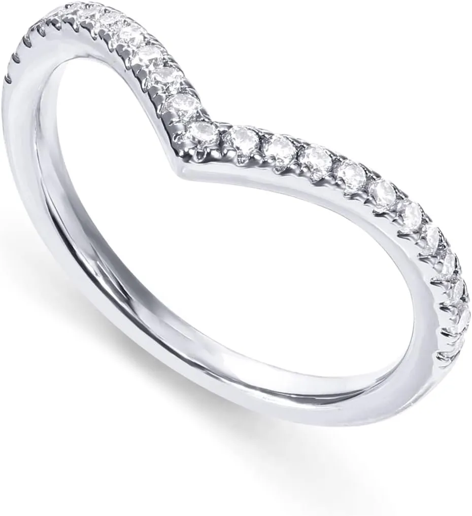 PAVOI 14K Gold Plated Sparkling Wishbone 'V' Ring for Women with Cubic Zirconia