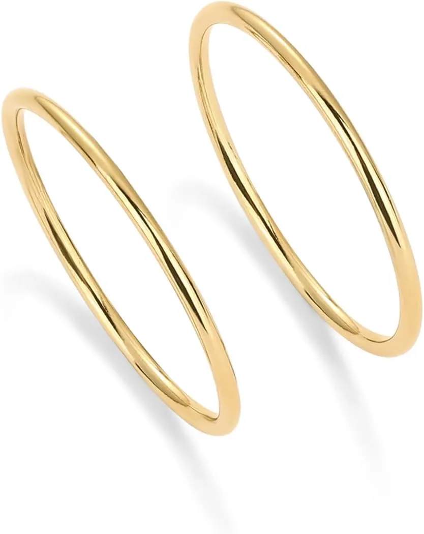 PAVOI 14K Gold Plated Stackable Ring Pack for Women | Waterproof Stainless Steel Dainty Layering Thin Rings Set