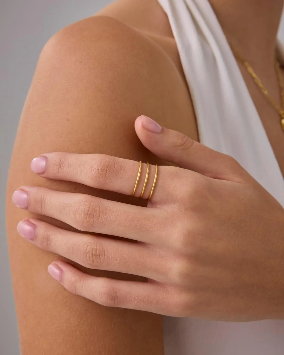 PAVOI 14K Gold Plated Stackable Ring Pack for Women | Waterproof Stainless Steel Dainty Layering Thin Rings Set