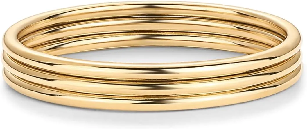 PAVOI 14K Gold Plated Stackable Ring Pack for Women | Waterproof Stainless Steel Dainty Layering Thin Rings Set