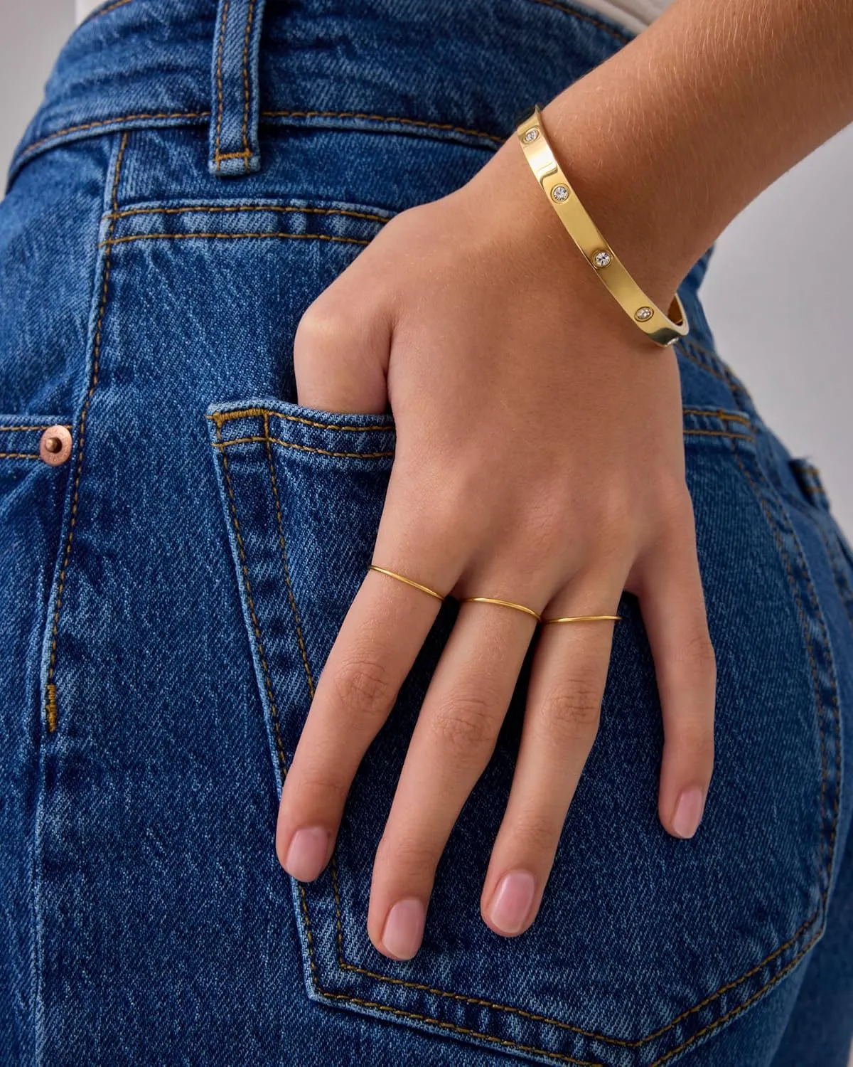 PAVOI 14K Gold Plated Stackable Ring Pack for Women | Waterproof Stainless Steel Dainty Layering Thin Rings Set
