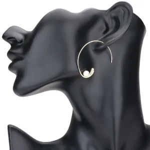 Pearl Accented Metal Hoop Earrings