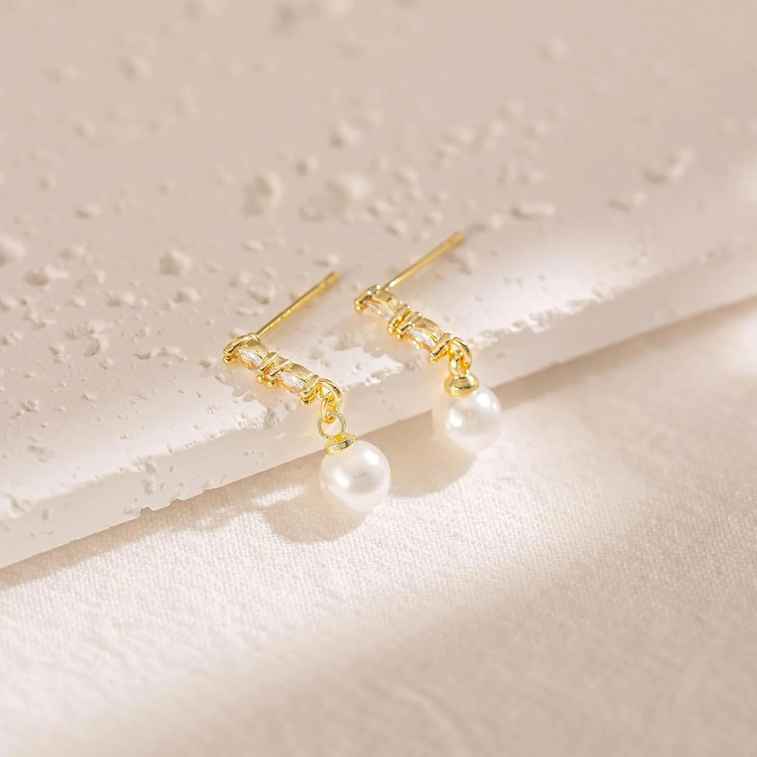 Pearl Earrings for Women - 14K Gold Plated Bridal Pearl Drop Earrings Elegant Wedding Studs for Brides
