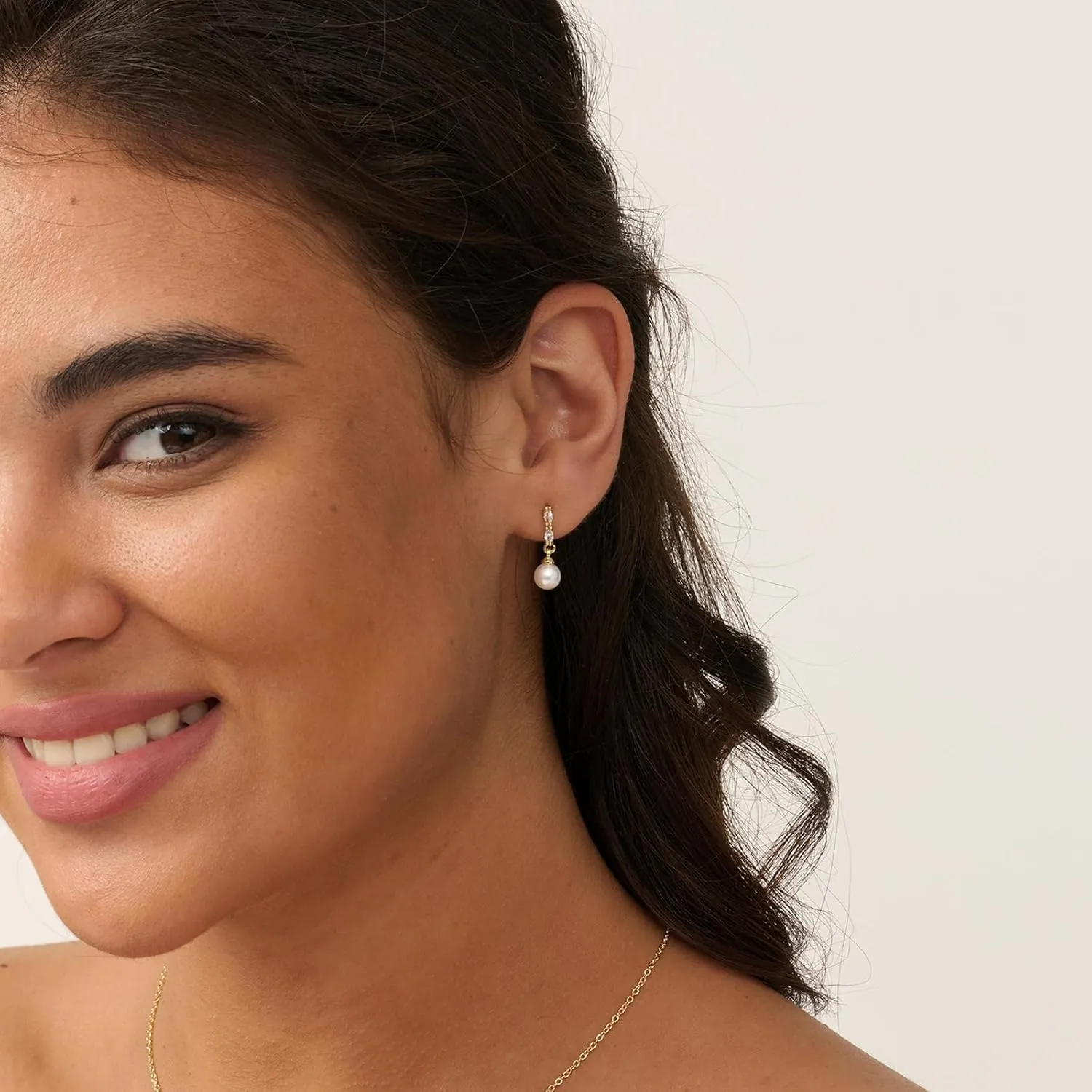 Pearl Earrings for Women - 14K Gold Plated Bridal Pearl Drop Earrings Elegant Wedding Studs for Brides
