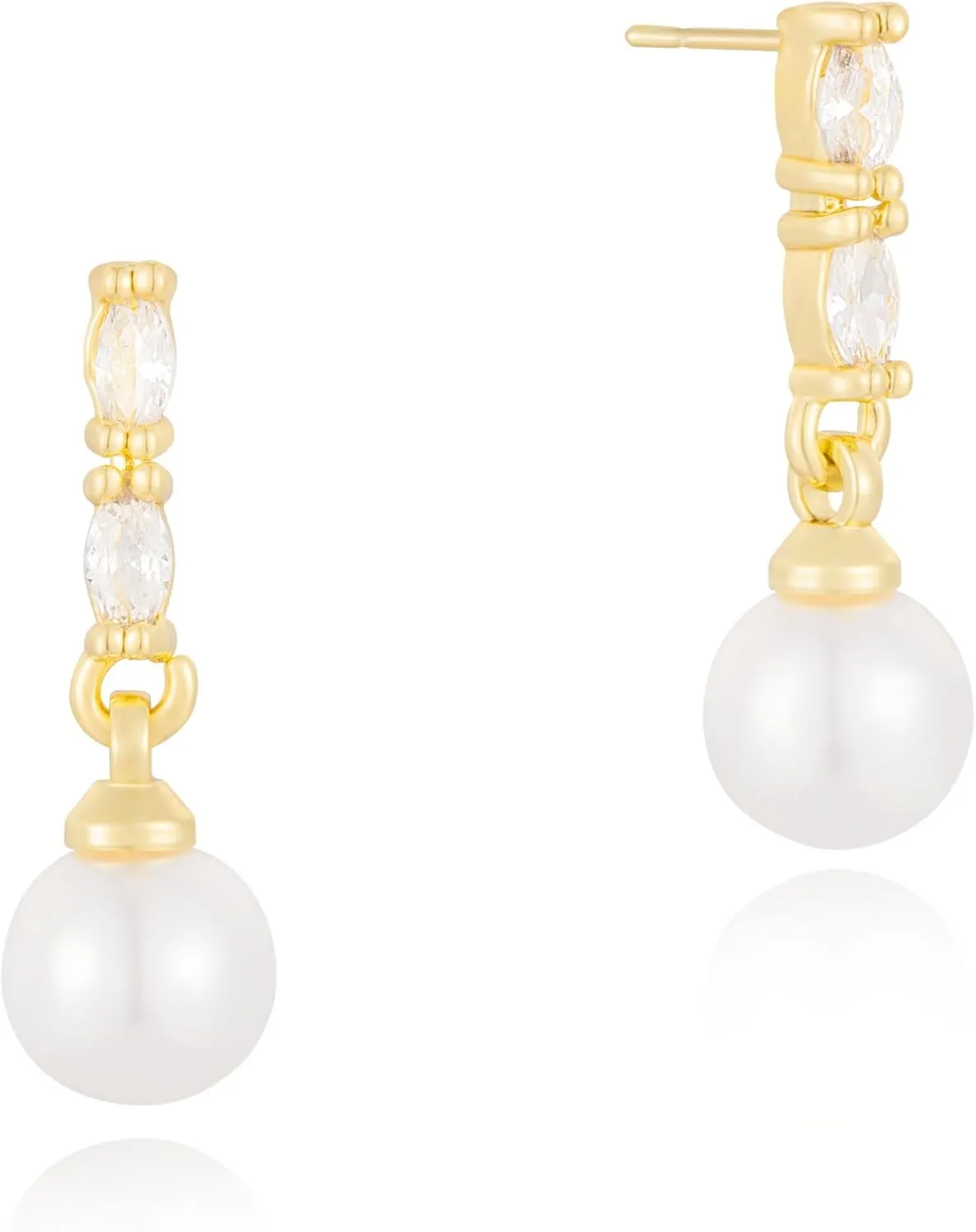 Pearl Earrings for Women - 14K Gold Plated Bridal Pearl Drop Earrings Elegant Wedding Studs for Brides