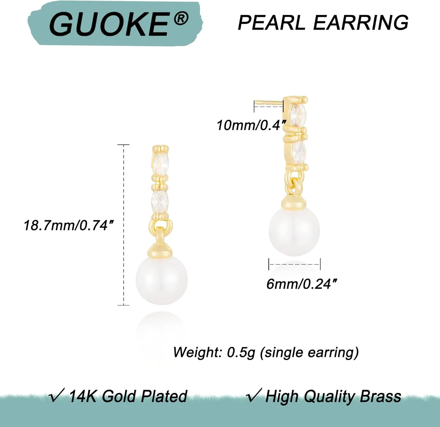 Pearl Earrings for Women - 14K Gold Plated Bridal Pearl Drop Earrings Elegant Wedding Studs for Brides