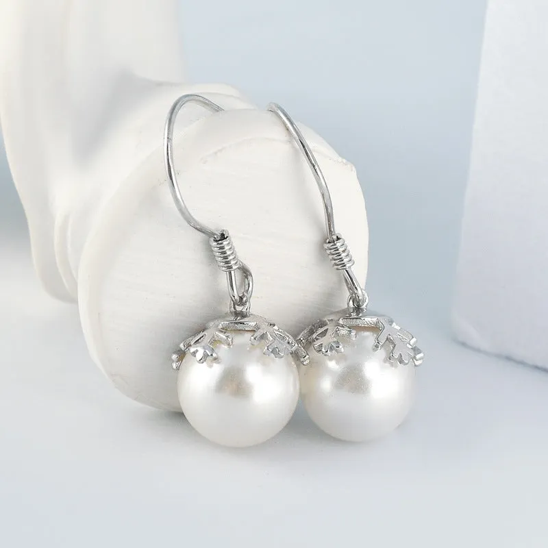 Pearl Pendant Silver Hook Earrings for Women
