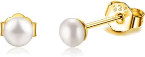 Pearl Stud Earrings Sterling Silver Small Tiny 3-5mm White Freshwater Pearl Earrings Studs Silver/Gold for Women