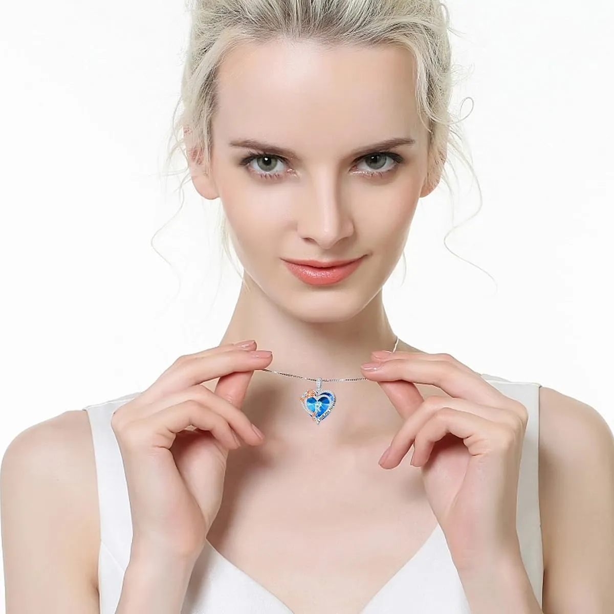 PELOVNY Rose Heart Initial Necklaces for Women S925 Sterling Silver Alphabet Letter Crystal Necklace Initial Pendant Jewelry Gifts for Mom Daughter Wife