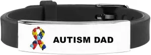 Personalized Autism Awareness Bracelets for Dad Mom,Custom Name Autism Dad and Autism Mom Bracelets Adjustable Silicone Bracelet Autistic Ribbon Wristbands,Free Engraving