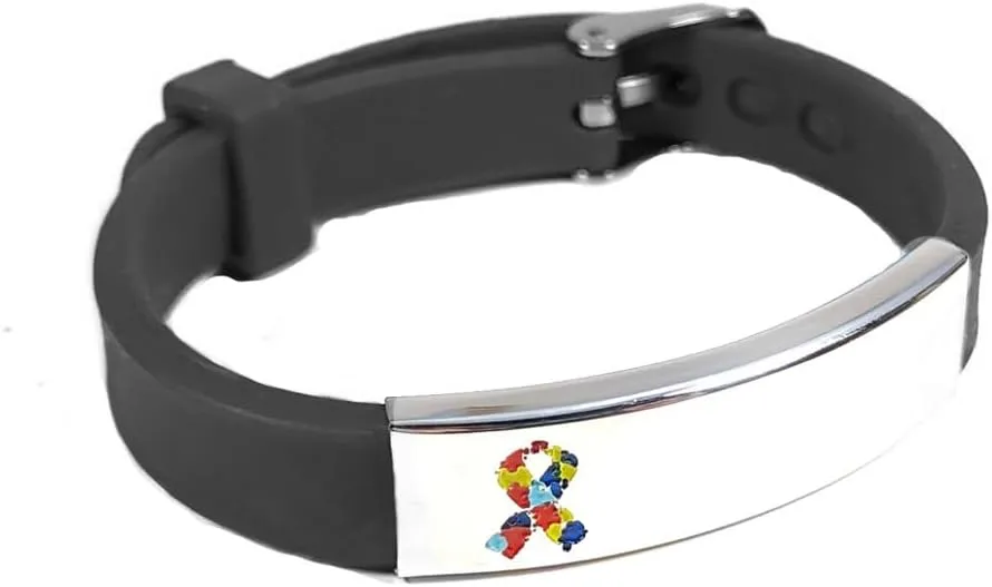 Personalized Autism Awareness Bracelets for Dad Mom,Custom Name Autism Dad and Autism Mom Bracelets Adjustable Silicone Bracelet Autistic Ribbon Wristbands,Free Engraving