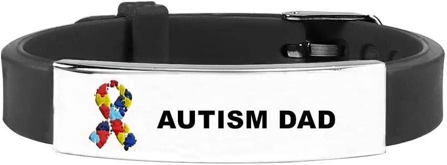 Personalized Autism Awareness Bracelets for Dad Mom,Custom Name Autism Dad and Autism Mom Bracelets Adjustable Silicone Bracelet Autistic Ribbon Wristbands,Free Engraving