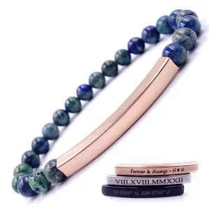 Personalized Beaded Bracelets, 6mm Gemstone Bracelet, Laser Engraved Bracelet, Customized Beaded Bracelet, Personalized Jewelry Gifts (Azurite Malachite)