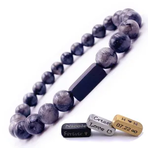 Personalized Beaded Bracelets, 8mm Gemstone Bracelet, Laser Engraved Bracelet, Customized Beaded Bracelet, Personalized Jewelry Gifts (Black Labradorite)