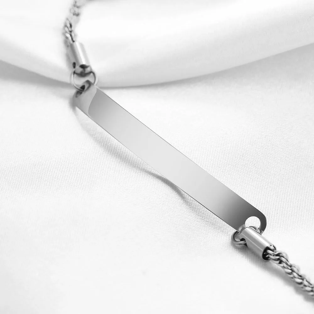 Personalized BFF Bracelets for 2-Customize Stainless Steel Initial Nameplate Thin Bar ID Twist Chain Adjustable Bracelets for Sisters,BFF Friendship Jewelry,Bridesmaid Gift