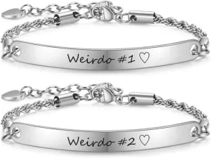 Personalized BFF Bracelets for 2-Customize Stainless Steel Initial Nameplate Thin Bar ID Twist Chain Adjustable Bracelets for Sisters,BFF Friendship Jewelry,Bridesmaid Gift