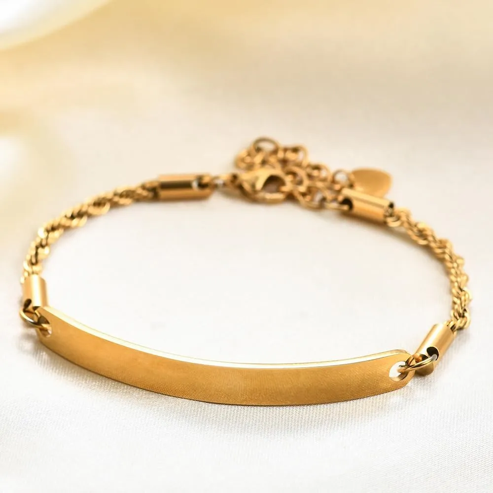 Personalized BFF Bracelets for 2-Customize Stainless Steel Initial Nameplate Thin Bar ID Twist Chain Adjustable Bracelets for Sisters,BFF Friendship Jewelry,Bridesmaid Gift