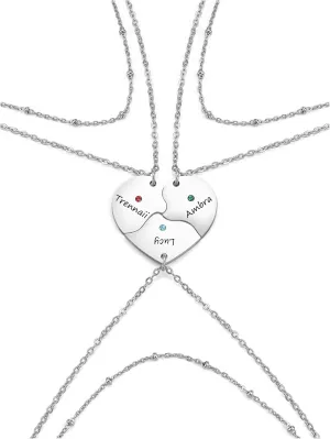 Personalized BFF Necklace for 3/4 Stainless Steel Customized Family Friendship Jewelry Custom Best Friend Name Engrave Heart Puzzle Matching Pendant Necklaces for Women