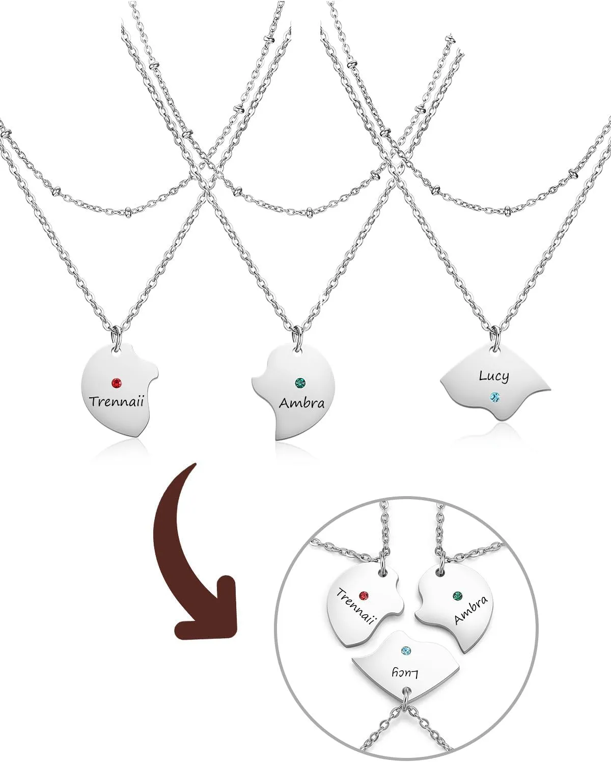 Personalized BFF Necklace for 3/4 Stainless Steel Customized Family Friendship Jewelry Custom Best Friend Name Engrave Heart Puzzle Matching Pendant Necklaces for Women
