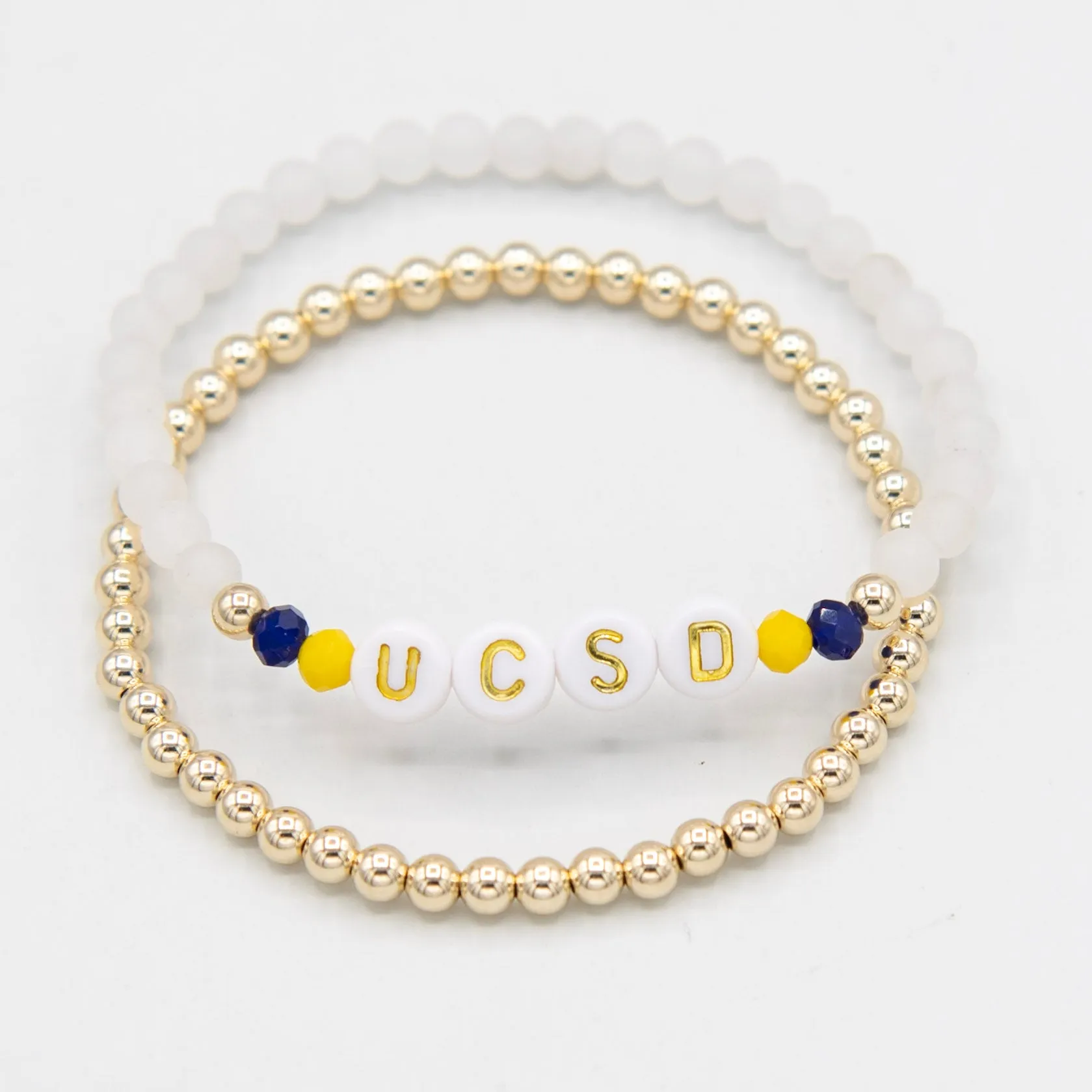 Personalized Black Onyx or White Jade Game Day Bracelet Set