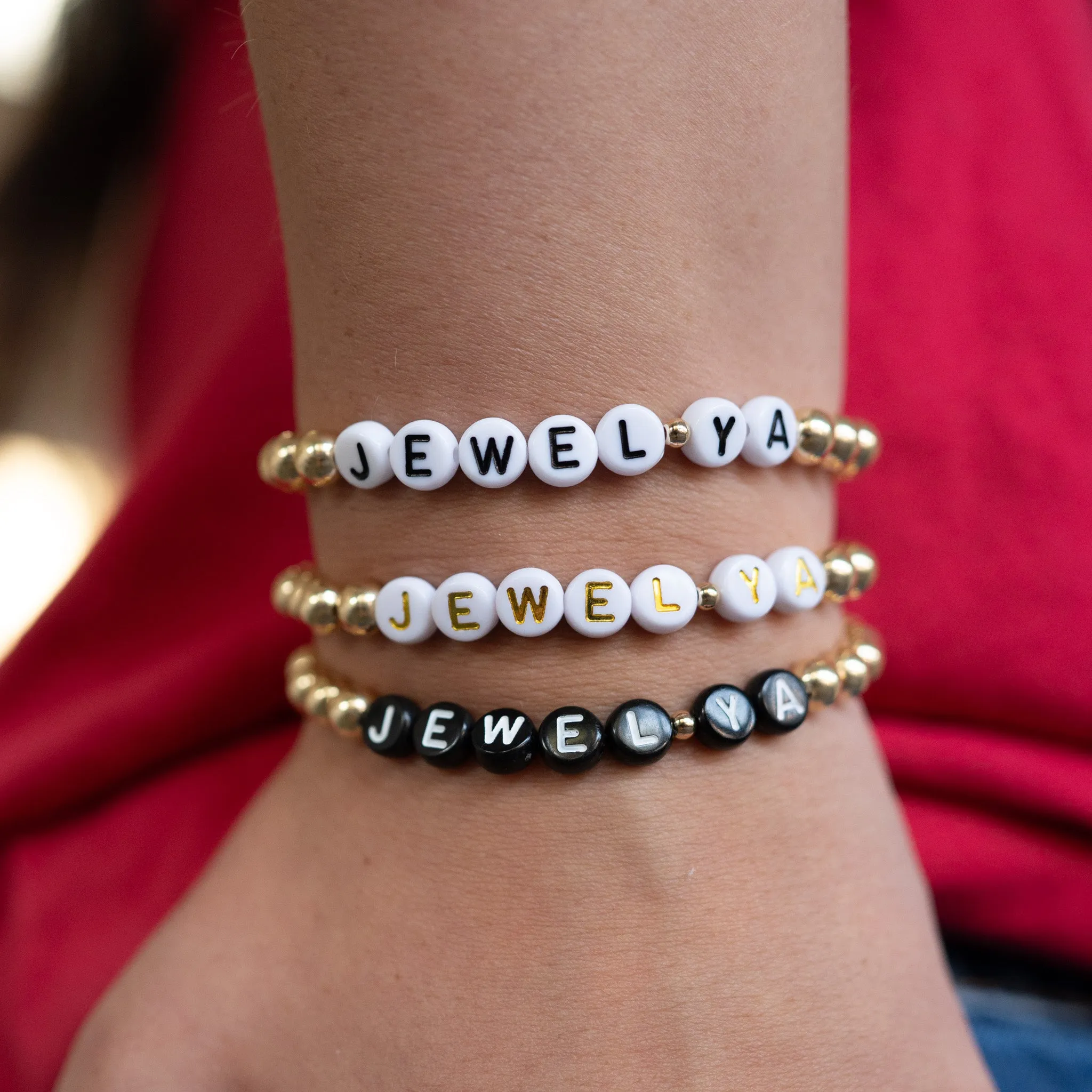 Personalized Black Onyx or White Jade Game Day Bracelet Set