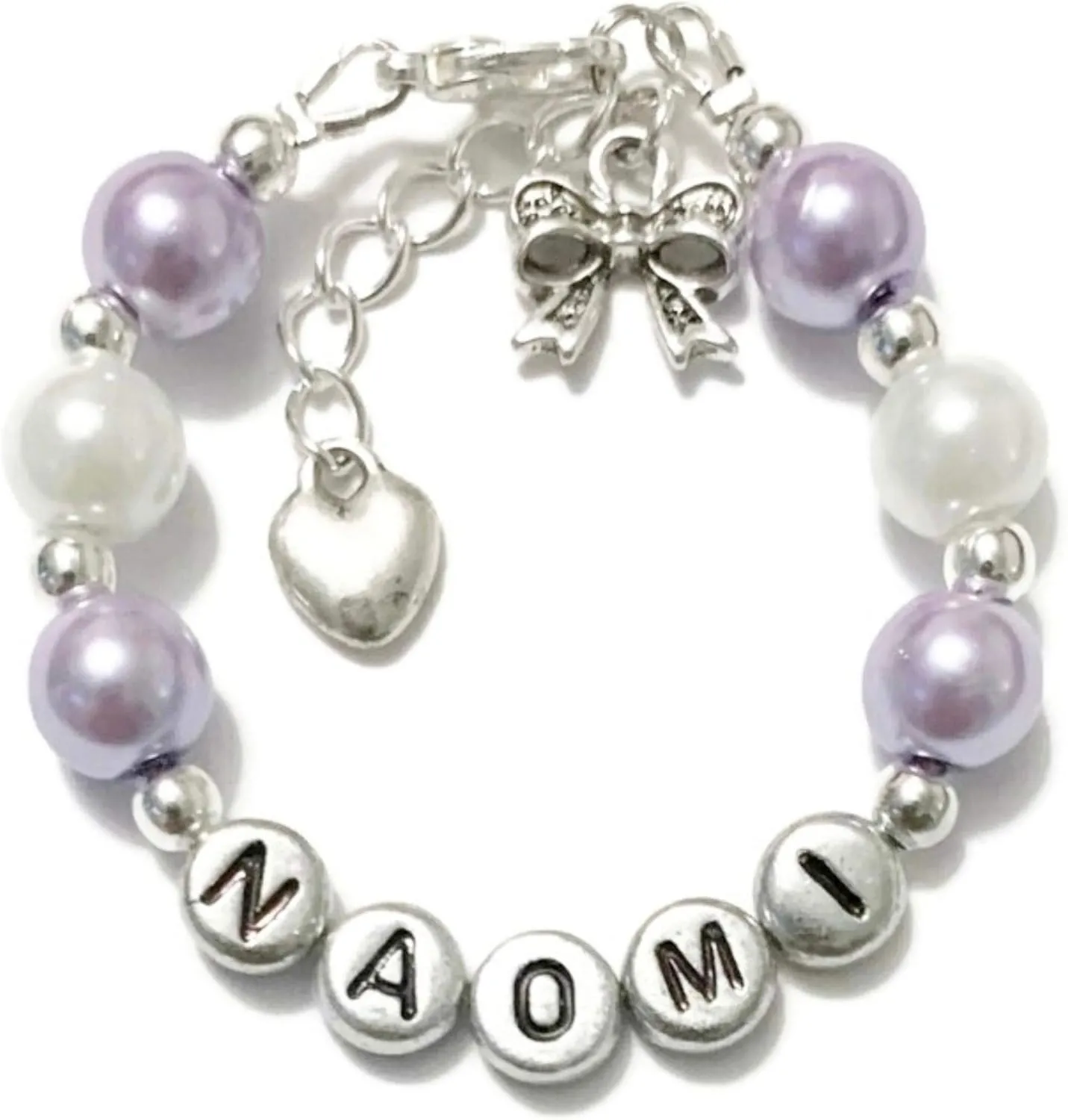 Personalized Bow Charm Bracelet-Customized Bow Knot Bracelet-Bow Tied Bracelet for Girl/Newborn/Birthday Name Beaded Bracelet