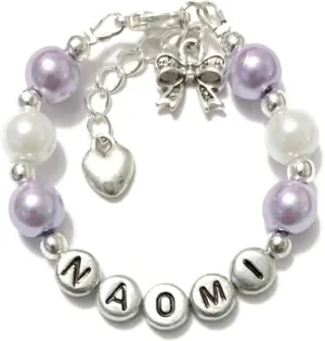 Personalized Bow Charm Bracelet-Customized Bow Knot Bracelet-Bow Tied Bracelet for Girl/Newborn/Birthday Name Beaded Bracelet