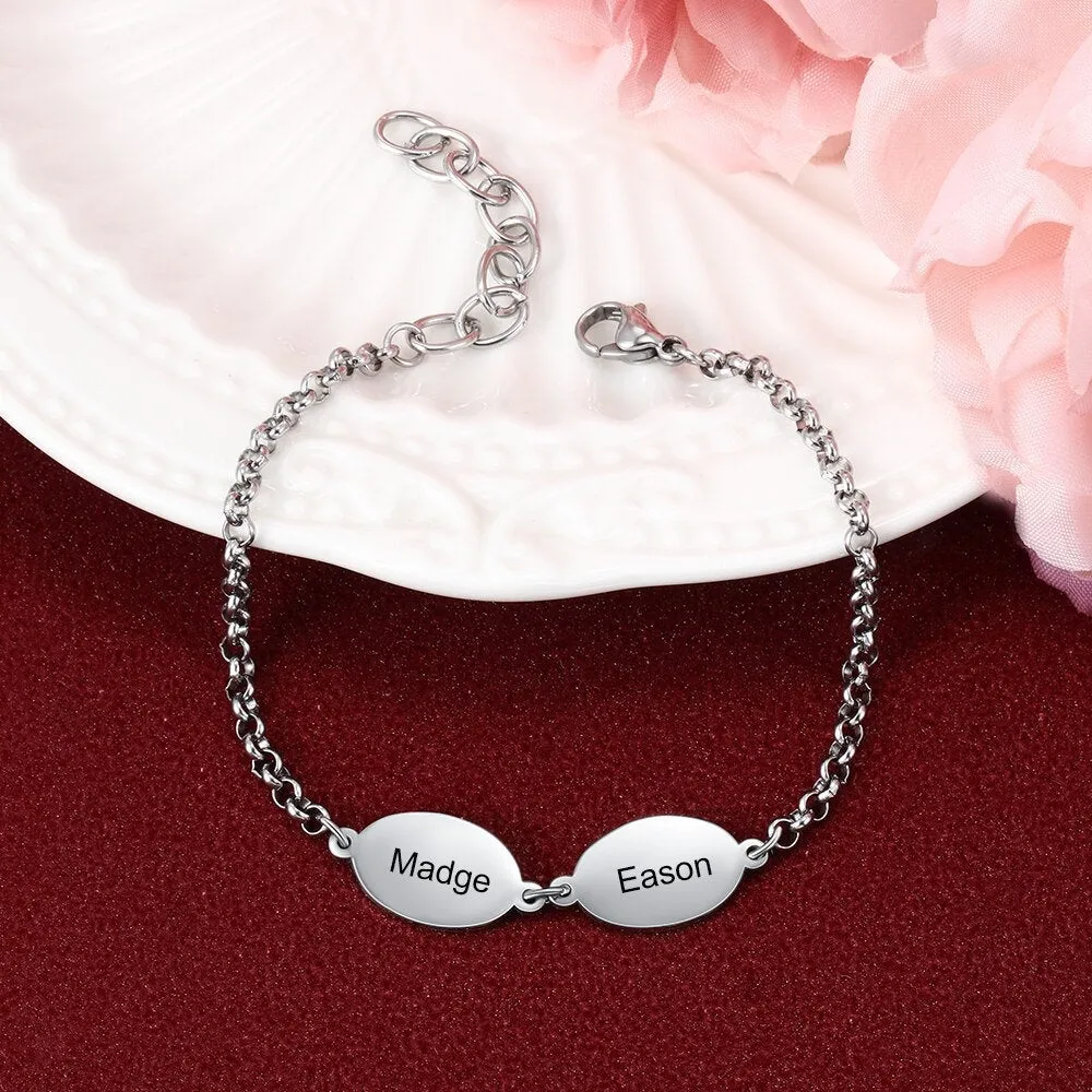 Personalized Bracelet | Love Bracelet | Stainless Steel Bracelet | Name bracelets | Couples Bracelets | Oval Design Engraved Chain Bracelets