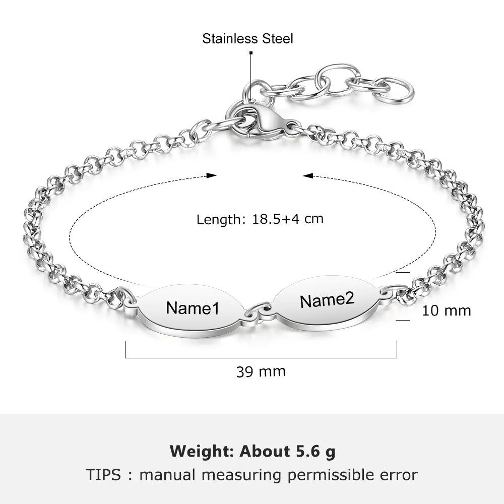 Personalized Bracelet | Love Bracelet | Stainless Steel Bracelet | Name bracelets | Couples Bracelets | Oval Design Engraved Chain Bracelets