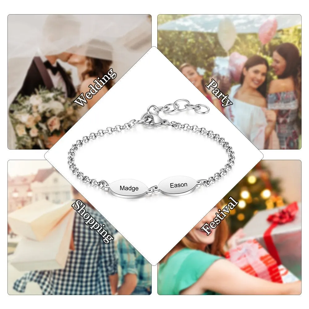 Personalized Bracelet | Love Bracelet | Stainless Steel Bracelet | Name bracelets | Couples Bracelets | Oval Design Engraved Chain Bracelets