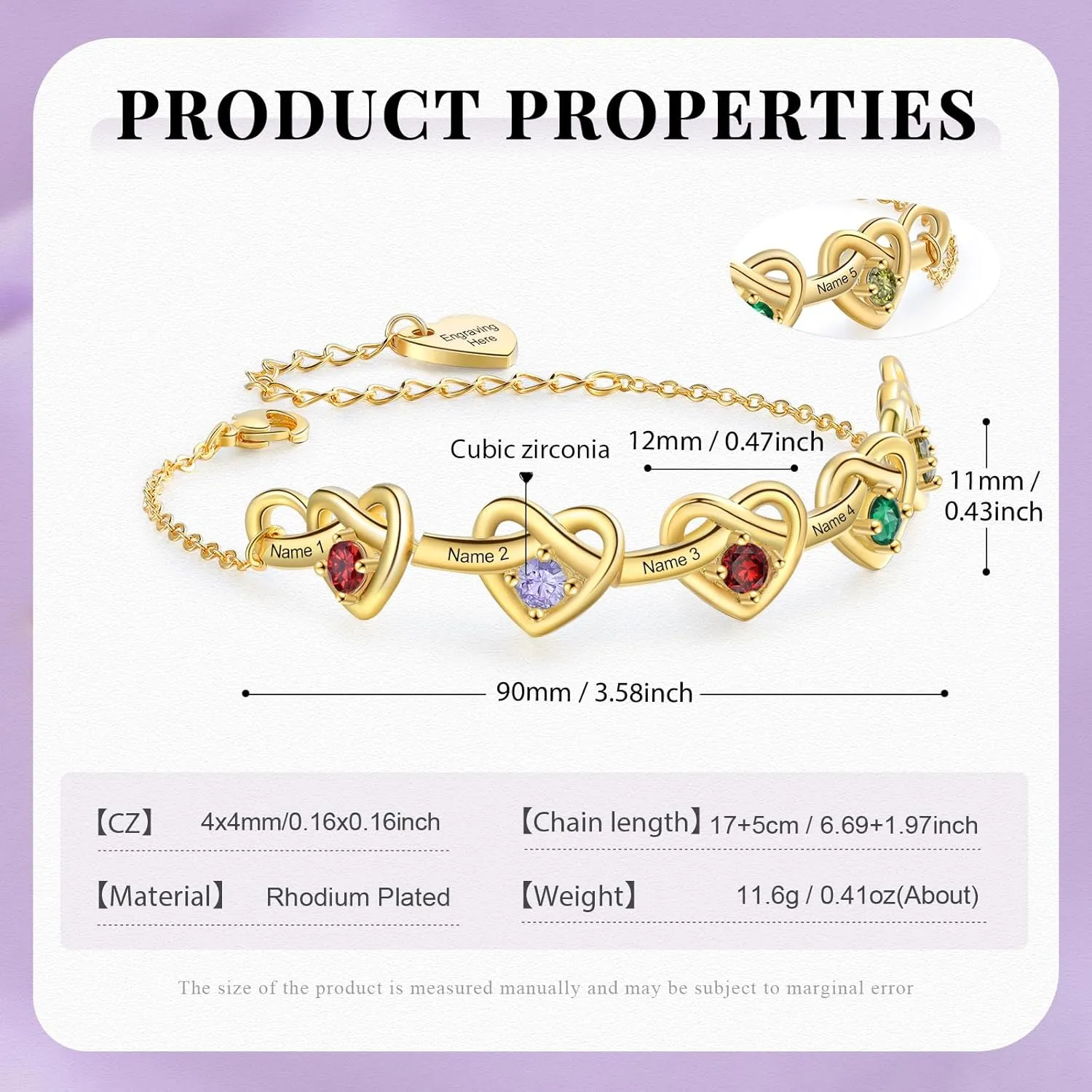 Personalized Bracelets for Women, Mother's Day Gift for Mom, Grandma, Wife, Daughter, Mother Birthstone Bracelet with Egraved Names Custom Charm Bracelet Promise Jewelry, 2-6 Names
