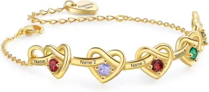 Personalized Bracelets for Women, Mother's Day Gift for Mom, Grandma, Wife, Daughter, Mother Birthstone Bracelet with Egraved Names Custom Charm Bracelet Promise Jewelry, 2-6 Names