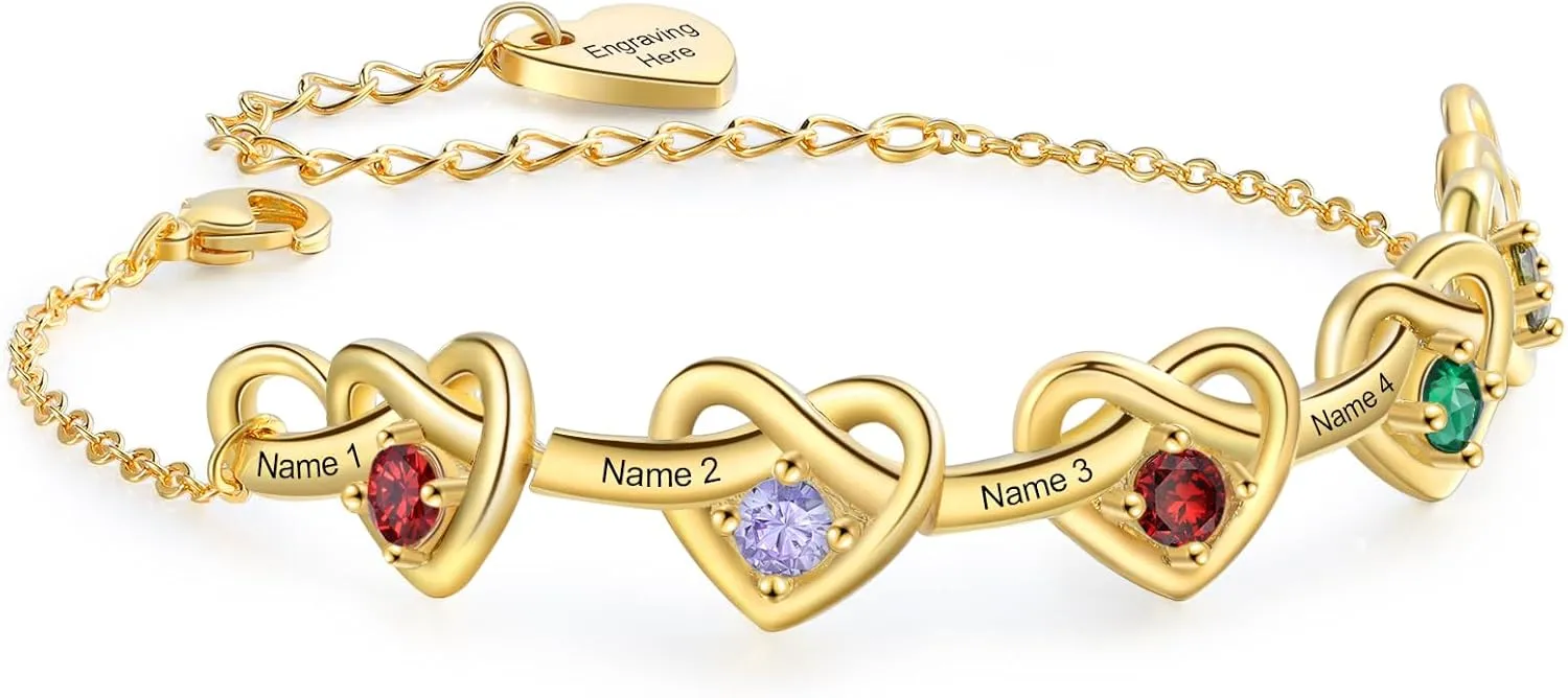 Personalized Bracelets for Women, Mother's Day Gift for Mom, Grandma, Wife, Daughter, Mother Birthstone Bracelet with Egraved Names Custom Charm Bracelet Promise Jewelry, 2-6 Names