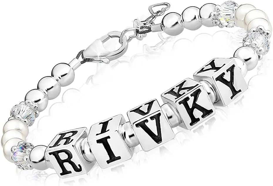 Personalized Brithstone Jewelry, Name Bracelet, Sterling Silver Initial Alphabet Beads, Birthstone Bracelet, Birthday Girl, Baptism Gifts Bracelets for Girls