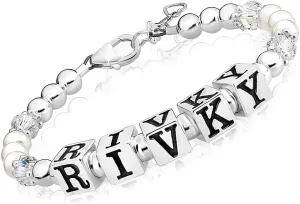 Personalized Brithstone Jewelry, Name Bracelet, Sterling Silver Initial Alphabet Beads, Birthstone Bracelet, Birthday Girl, Baptism Gifts Bracelets for Girls