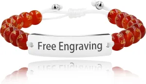 Personalized Customized 8mm Natural Agate Black Tibetan Beaded Six-Character Mantra Bracelet